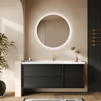 Talos Picasso Style Spiegelschrank schwarz Ø 60cm - mit hochwertigem Aluminiumkorpus - Modernes Badezimmermöbel mit austauschbarer LED Beleuchtung - Badspiegel mit praktischem