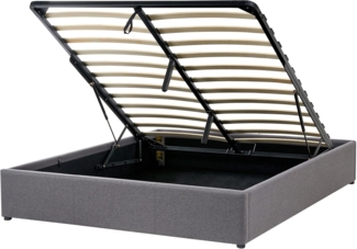 Polsterbett Leinenoptik grau mit Bettkasten hochklappbar 140x200 cm DINAN