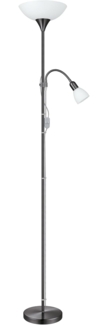 Eglo 93917 Standfluter UP 2 Stahl nickel-nero, Kunststoff, Glas weiss E27,E14 max. 1X60W,1X18W H:176,5cm Ø27,5cm mit Kabelschalter