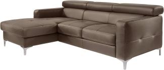 Mivano Ecksofa Sammy, Bettsofa in Lederoptik mit großem Stauraum und verstellbaren Kopfteilen, 227 x 74 x 187, Lederimitat, braun