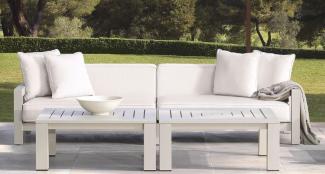 Casa Padrino Luxus Gartensofa Weiß / Sandfarben 273,5 x 100 x H. 72 cm - Wetterbeständiges Garten Terrassen Sofa mit Kissen - Hotel Möbel - Luxus Qualität