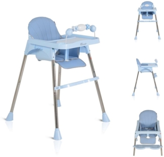 Moni Kinderhochstuhl Century, Spielzeug, Tablett verstellbar, Gurt, Fußstütze blau