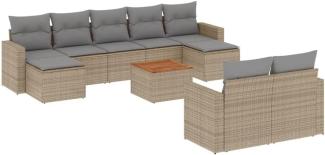 vidaXL 10-tlg. Garten-Sofagarnitur mit Kissen Beige Poly Rattan 3224337