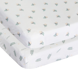 Chicco Bambusfaser-Bettwäsche-Set, 1 Oberlaken und 1 Leintücher mit Ecken, kompatibel mit Matratzen 58x110 cm, kompatibel mit Next2Me Forever Wiege, Fantasie mit Blättern und Schnecken