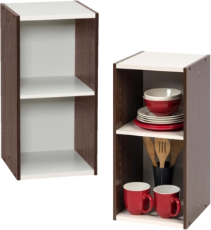 Iris Ohyama, Bücherregal/2-stöckiges Schrankregal/Beistellmöbel/platzsparendes Regal, Modular, verstellbare Regalhöhe 3,2 cm, Büro, Wohnzimmer - Space Saving Shelf - UB-6030 - Braun