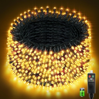 Lichterkette Außen Batterie USB Aufladbare, Weihnachtsbaum Innen Deko Outdoor Akku LED Lichterketten 30M 300LED, Warmweiß 8 Modi Timer Wasserdicht Weihnachtsbeleuchtung für Garten Baum Party Hochzeit