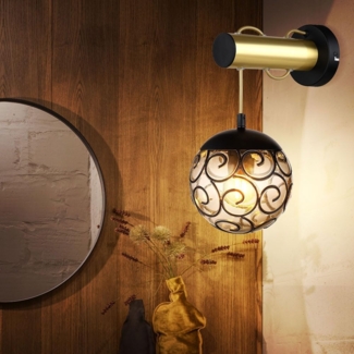 Wandleuchte, Metall, schwarz gold rauch, H 24,5 cm