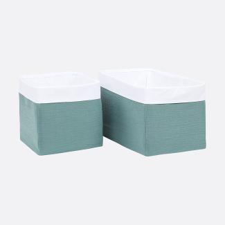 KraftKids Stoff-Körbchen in Musselin nilblau, Aufbewahrungskorb für Kinderzimmer, Aufbewahrungsbox fürs Bad, Größe 20 x 20 x 20 cm