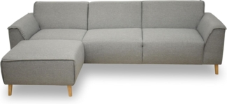 DOMO. collection Ecksofa Jules FK, skandinavisches Sofa mit Federkern, Couch Garnitur mit Holzfüßen, 268 x 159 x 81 cm (BxTxH), Eckganitur mit Longchair links, silber