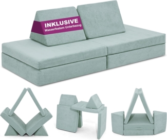 Linodino Kindersofa Spielsofa I aus Schaumstoff Bausteine I Spielcouch für Kinder, Wasserfeste Unterbezüge, Waschbare Chenille Bezüge 30°