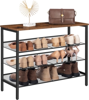 HOOBRO 4 Ebenen Schuhregal, Schuhablage mit flach oder abgewinkelt, Schuhbank mit 3 Gitter-Ablagen, Stabil, für Eingangsbereich, Flur, Schlafzimmer, Dunkelbraun-Schwarz EUBF14XJ01