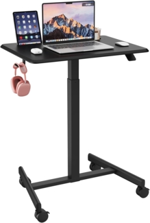 JUMMICO Höhenverstellbarer Schreibtisch Mobiler mit Rollen, Schreibtisch Höhenverstellbar Kleiner Tisch Computertisch Stehpult, 65x48 cm, Schwarz