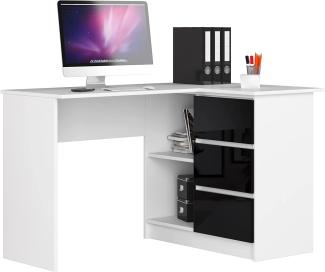 Akord Eckschreibtisch mit Regal und 3 Schubladen| Schreibtisch | ecktisch | Eck Schreibtisch für Home Office | Einfache Montage | Weiss Rechts Weiß/Schwarz Glänzend