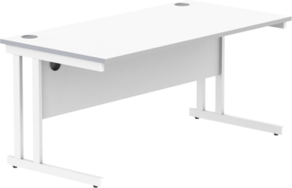 office hippo Essentials Rechteckiger Schreibtisch-Computer-Arbeitsplatz, Schreibtisch für Büro oder Heimbüro, mit Kabelanschluss-Management, 160x80 cm, Arktikweiß, weißes Gestell