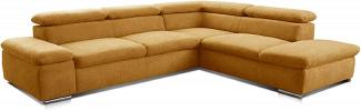 Cavadore Ecksofa Alkatraz / L-Form Sofa groß mit Ottomanen rechts und verstellbaren Kopfteilen / Modernes Design und hochwertiger Webstoff-Bezug / Maße: 272 x 73 x 226 / Farbe: Gelb (Paris mustard)