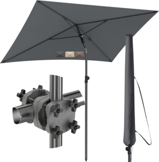 4smile Sonnenschirm Balkon SunnyShade, Sonnnenschutz Balkon SET 3-in-1, Anthrazit - UV50+ SunnyGuy Sonnenschirm rechteckig 200x125 cm + Sonnenschirmhalter Balkongeländer + Sonnenschirmhülle
