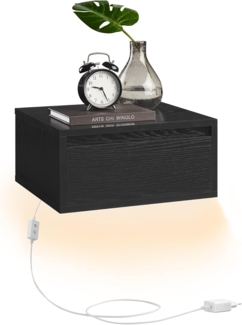 VASAGLE Nachttisch hängend, Leuchte mit 3 Farben, schwebendes Wandregal, Schublade, 35 x 40 x 18 cm, modern, Wohnzimmer Schlafzimmer, ebenholzschwarz LET654B01