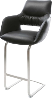 Barstuhl Yago-Flex Echt-Leder Schwarz Freischwinger flach Edelstahl Taschenfederkern