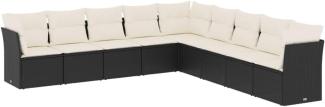 vidaXL 9-tlg. Garten-Sofagarnitur mit Kissen Schwarz Poly Rattan 3217776
