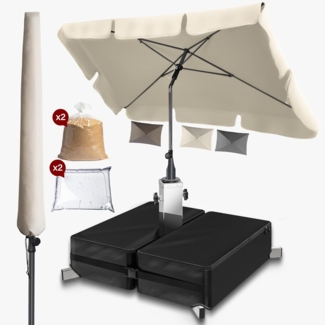 4smile Sonnenschirm rechteckig 200x125 cm + Sonnenschirmständer + Schirmhülle - Sonnenschutz Balkon Set 3-teilig, Sonnenschirm Balkon mit Ständer - Balkonschirm knickbar höhenverstellbar, Beige