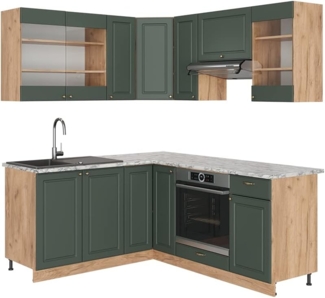 Vicco Eckküche Grün-Gold Landhaus/Goldkraft Eiche 160 x 60 cm ohne Arbeitsplatte, Fame-Line