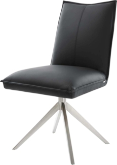 Drehstuhl Lelio-Flex Echt-Leder Schwarz Kreuzgestell breit Edelstahl 360° drehbar Wippfunktion Taschenfederkern