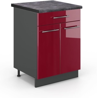 Vicco Küchenunterschrank Fame-Line, Bordeaux Hochglanz/Anthrazit, 60 cm mit Schublade, AP Anthrazit
