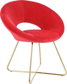 Baroni Home Gepolster runder Samtsessel mit goldfarbenen Eisenbeinen, Büro- oder Esszimmerstuhl, bequem, mit ergonomischer Sitzfläche, 71 x 59 x 84 cm, Rot