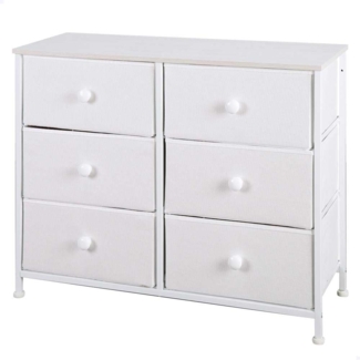 AKTIVE Max Home Mehrzweck-Schlafzimmer, 6 leichte Stoffschubladen, 80 x 30 x 62 cm, Stahlrahmen, Holzplatte, Weiß, mit Nivelliersystem, Organisation, Aufbewahrung (18409)