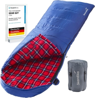 Skandika Deckenschlafsack Dundee Flanell, Reißverschluss links, Baumwolle, Camping, Erwachsene, koppelbar, Doppelschlafsack, 3 Jahreszeiten, bis -20°C, 220 x 80 cm