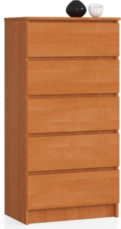 Kommode K60 mit 5 Schubladen | für das Wohnzimmer Schlafzimmer Schrank Büro Arbeitszimmer | Modernes Funktionales Design | B60 x H121 x T40 cm, Gewicht 39kg | Erle