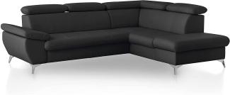 Mivano Ecksofa Gisele / Eckcouch mit Schlaffunktion, Stauraum, Armteilfunktion und Kopfteilverstellung / 256 x 83 x 209 / Kunstleder, Schwarz