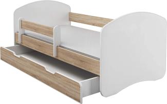 Kinderbett Jugendbett mit einer Schublade und Matratze Weiß ACMA II (160x80 cm + Schublade, Eiche Sonoma)