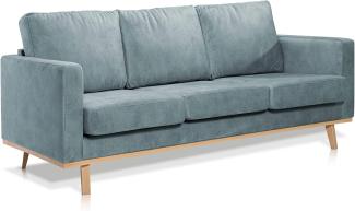 Möbel-Eins CORIN 3-Sitzer Sofa mit Echtholz-Untergestell, Bezug in Velour-Optik Mint