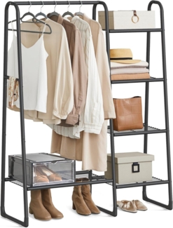 SONGMICS Kleiderständer, Wäscheständer mit 5 Ablagen, Metallrahmen, 40 x 101,7 x 153,3 cm, für Schlafzimmer, Wohnzimmer, Eingangsbereich, tintenschwarz HSR138B01