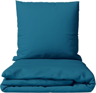 Müskaan - 2 teilig Renforcé Uni Bettwäsche mit Kopfkissen Garnitur, Reißverschluss - für Allergiker geeignet, atmungsaktiv, Petrol, 155x220 + 80x80 cm, 100% Baumwolle