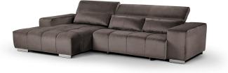 Mivano Eckcouch Orion / Großes Ecksofa mit XL-Recamiere inkl. Relaxfunktion, Kopfteilfunktion und Kissen / 307 x 73 x 186 / Velours, Grau