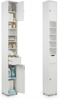 VOUNOT Badezimmerschrank Hoch mit 2 Türen und 1 Schublade, Badschrank Schmal, Badezimmer Hochschrank, 20 x 20 x 180 cm, Weiß