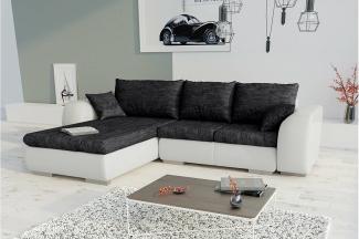 Stylefy Salturo Ecksofa Strukturstoff BERLIN Kunstleder MADRYT Schwarz Weiß Links