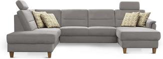 CAVADORE U-Form-Sofa Palera / Federkern-Wohnlandschaft mit 2 Kopfstützen / 314 x 89 x 212 / Mikrofaser, Hellgrau