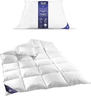 Welt der Träume Bettdecke + Kopfkissen Set: Daunenbettdecke 135x200 cm 1600 Gr. + Kopfkissen, Made in EU, Füllung: Daunen-Federn, Daunen Bettdecke, Steppdecke, Daunendecke, Kissen, Kopfkissen, Set