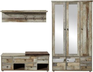 Garderobe BONANZA 3-TLG Garderobenschrank Paneel Bank Driftwood Nachbildung