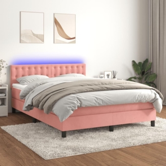 vidaXL Boxspringbett mit Matratze & LED Rosa 140x190 cm Samt 3134644