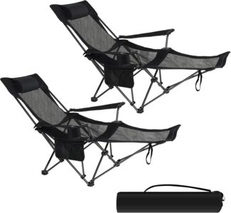 eSituro Faltstuhl Klappstuhl Campingstuhl klappbar, 2er Set, bis 150 kg, Angelstuhl Anglersessel faltbar, Campingliege mit Getränkehalter & Tragetasche, Schwarz