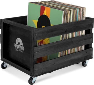 Stagecaptain Holzkiste SPK-100 "Emil" Schallplattenkiste, für bis zu 100 LPs - aus Vollholz im Retro-Design