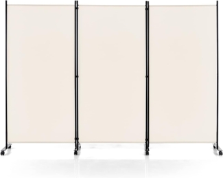 FANTASK Raumteiler auf Rollen aus Stoff, Trennwand faltbar, Paravent 3-teilig, Sichtschutz für Flexibilität und mehr Privatsphäre (Beige)