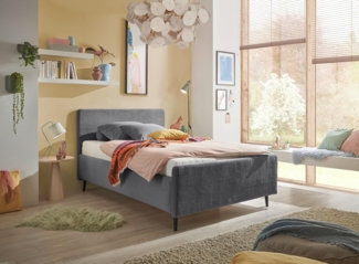 Stella Trading Peach Polsterbett Bettgestell 140x200, Dunkelgrau - Modernes Einzelbett in Cord-Optik mit Holzfüßen - 149 x 108 x 215 cm (B/H/T)