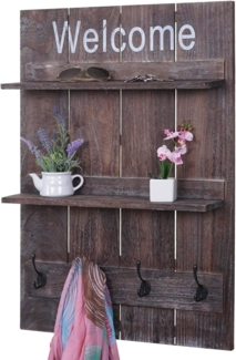 Wandgarderobe HWC-C89 Welcome, Garderobenpaneel Garderobe, Shabby-Look Vintage, 4 Haken 90x60 cm ~ braun, shabby