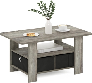 Furinno Andrey Couchtisch mit 2 Einschüben, holz, Französische Eiche Grau/Schwarz, 48. 01x48. 01x39. 62 cm
