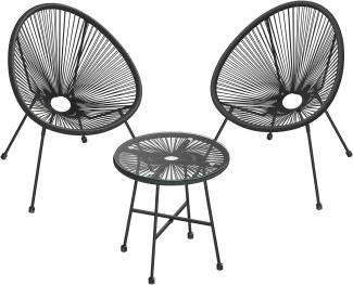 Songmics Balkonmöbel, Gartenmöbel-Set, 3er Set, Sitzgruppe, Terrassenmöbel, Tischoberfläche aus Glas, 2 Stühle, Innen- und Außenbereich, für Terrasse, Garten, Balkon, im Freien, schwarz GGF013B02